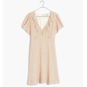 Ruffle Flutter-Sleeve Dress in Cutout Blooms